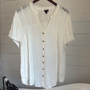 Torrid White Buttoned Blouse with Lace Details